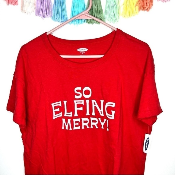 Old Navy So Elfing Merry Pun Funny Layering T-Shirt Short Sleeve Medium NWT - Picture 2 of 11